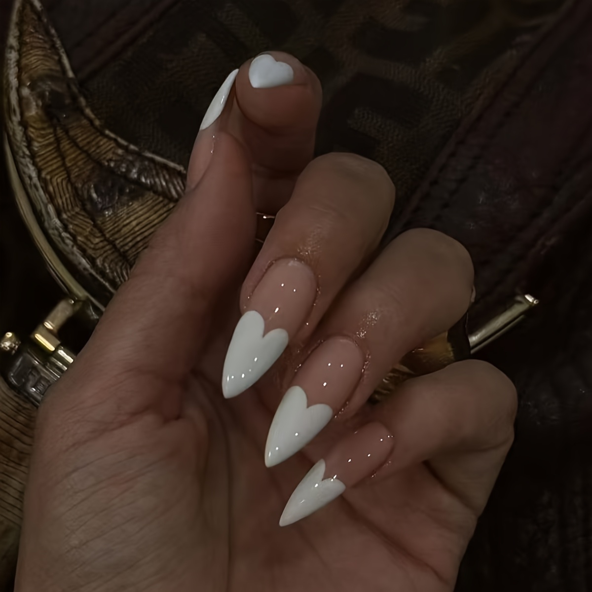 TEMU 24pcs Medium Length Water Drop Shaped Geometric White French Full Coverage Press-on Nail Stickers And Jelly Glue And Nail File Kit Suitable For
