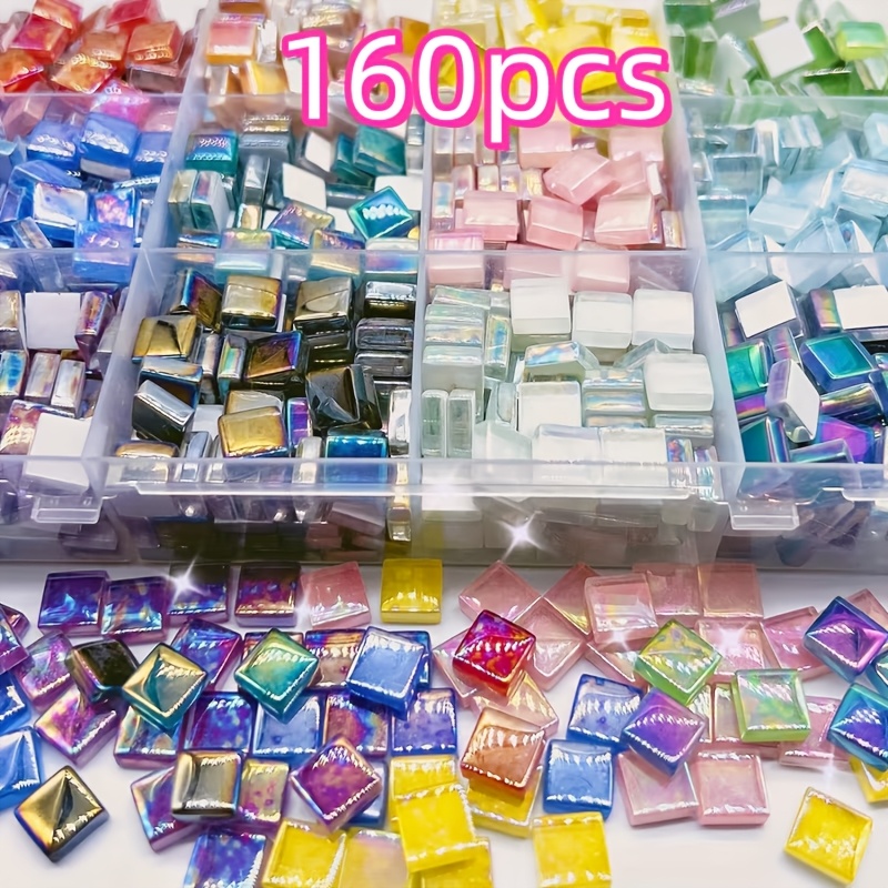TEMU Ein Set aus 160 Glas-Mosaiksteinen, zum Basteln, mit lebendigen Farben in einer Mischung, ideal für die Wohnungsdekoration, verwendbar in
