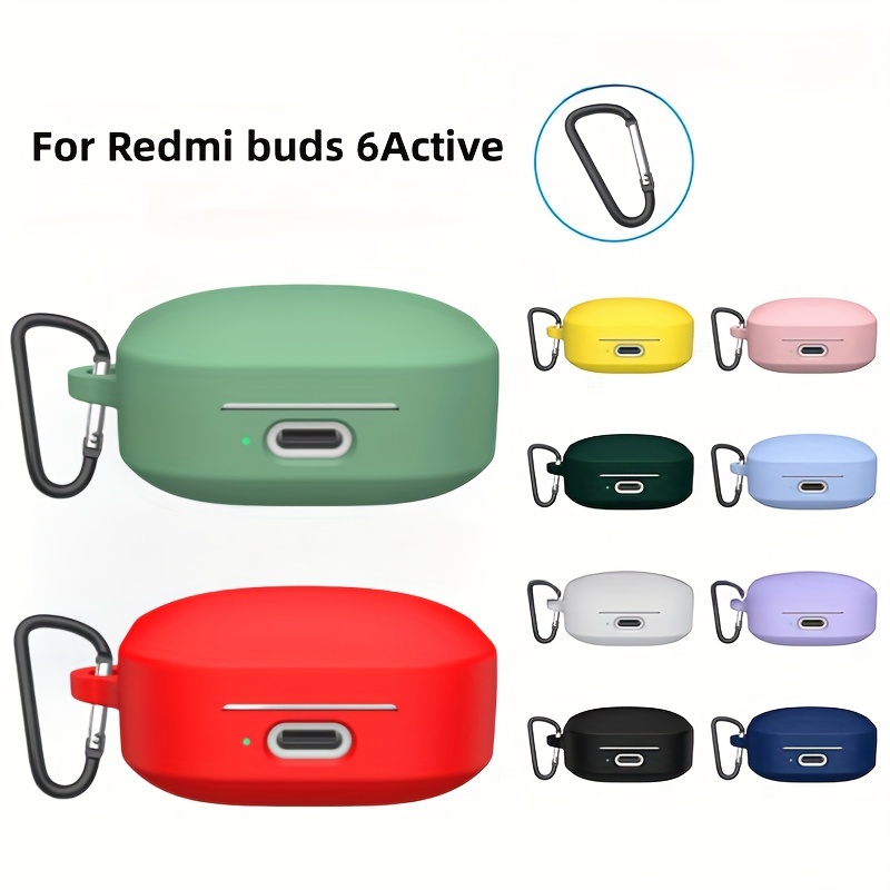 

Silicone Protective Case For Redmi Buds 6 Active Earbuds, Shockproof Anti-lost Earphone Cover With Carabiner Hook