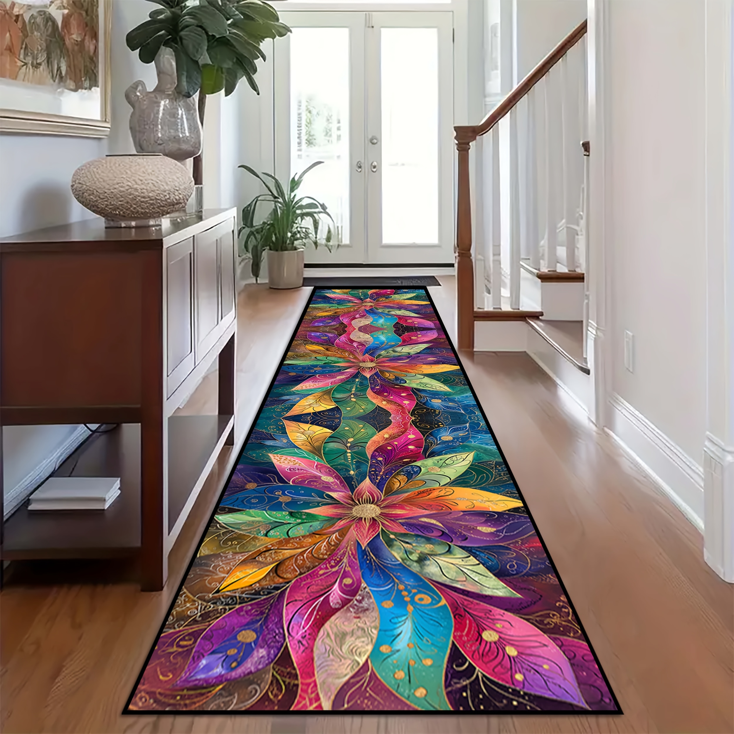 TEMU [Terciopelo ] 1 pieza 60X280Cm Alfombra Rectangular Grande con Diseño Floral de Hotel, Tapete de Bienvenida Antideslizante, Tapete Estético para