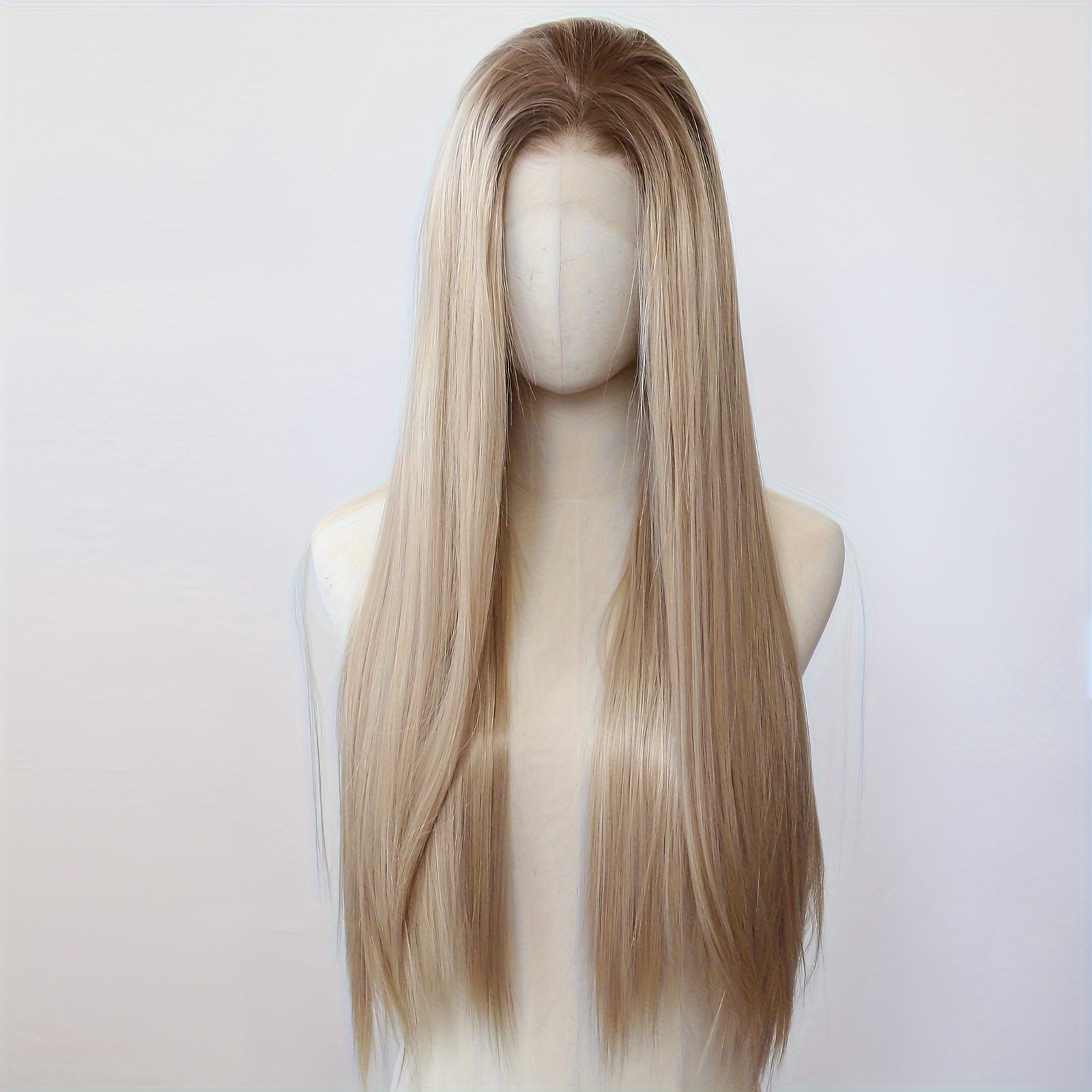 Image of Chic Ombre Honey Blonde To Straight Lace Front Wig - Pre-plucked Hairline, 13x3.5" Synthetic Heat Resistant Fiber, Glueless For , Short Hair Wigs