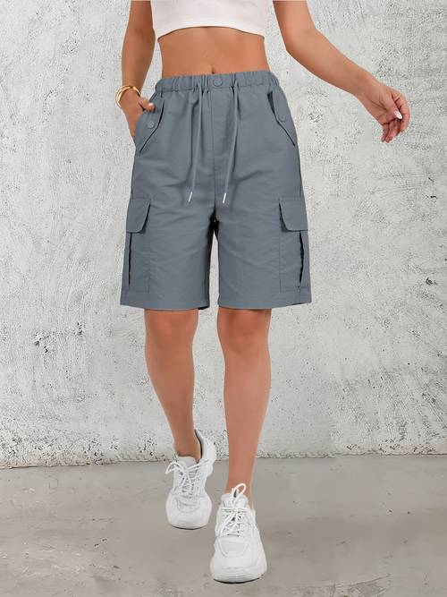 womens american workwear cargo shorts multi pocket loose fit length casual outdoor shorts machine washable quick dry fabric for spring summer fall black leisure activewear elastic waistband