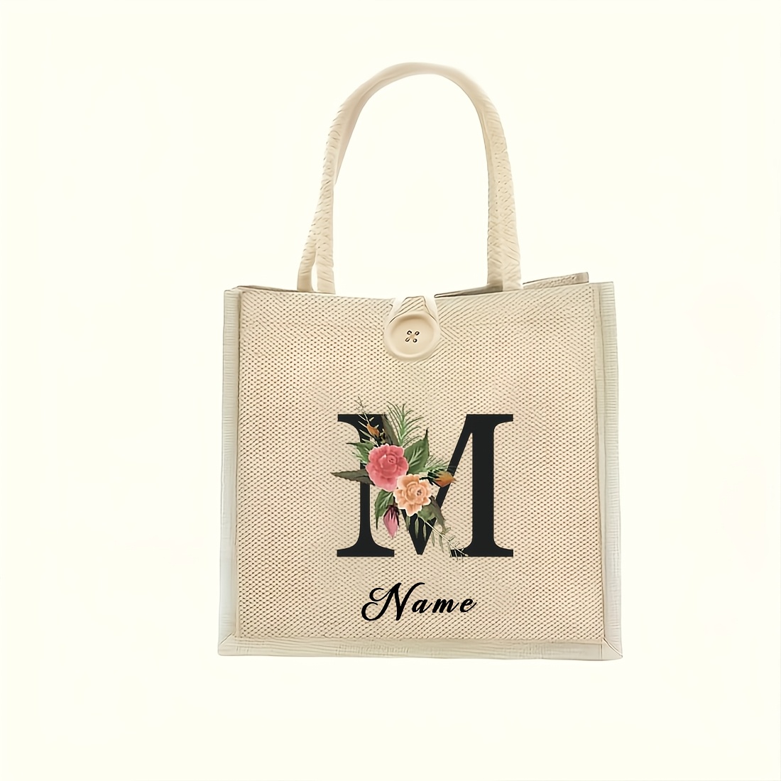 TEMU [Personnalisé] Sac fourre-tout tendance personnalisé, A-Z, nom personnalisé. Sac fourre-tout élégant, sac à main portable, organisateur de
