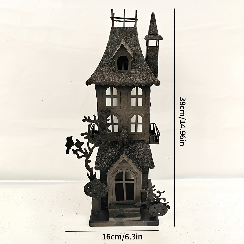 TEMU Eisenkürbis-Turm-Haunted-House-Kerzenhalter - Spukiges 2-stöckiges Hausdesign mit brennender Kerze, perfekt für Halloween-Dekoration und