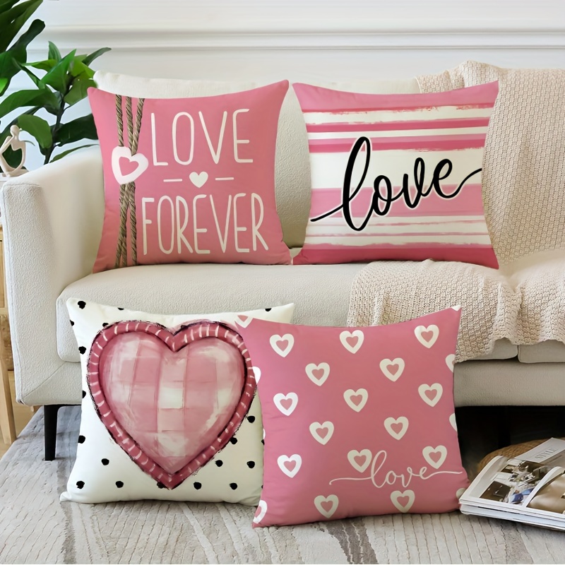 

4pcs Valentines Day Decor Throw Pillow Cover Red Cases Love Decorative For Home Bedroom Sofa Pillowcases 18inxhx18inch No Pillow Insert