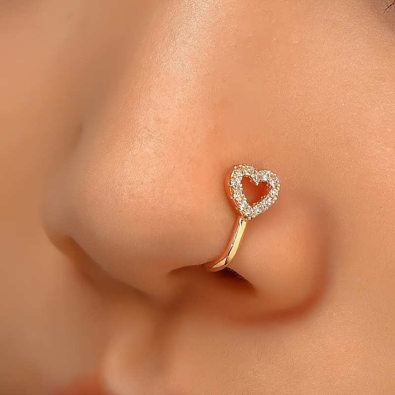 1pc Elegant Heart-shaped Artificial Jewelry, Anti-allergy, For Perforated Nose Rings, Bohemian Style, Suitable For Daily Casual Gatherings