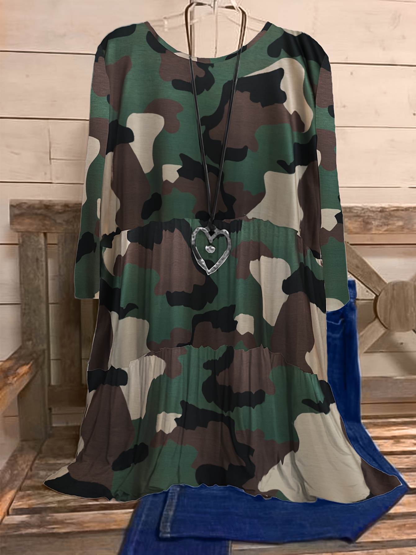 plus size women's camo print dress loose fit long sleeve Temu