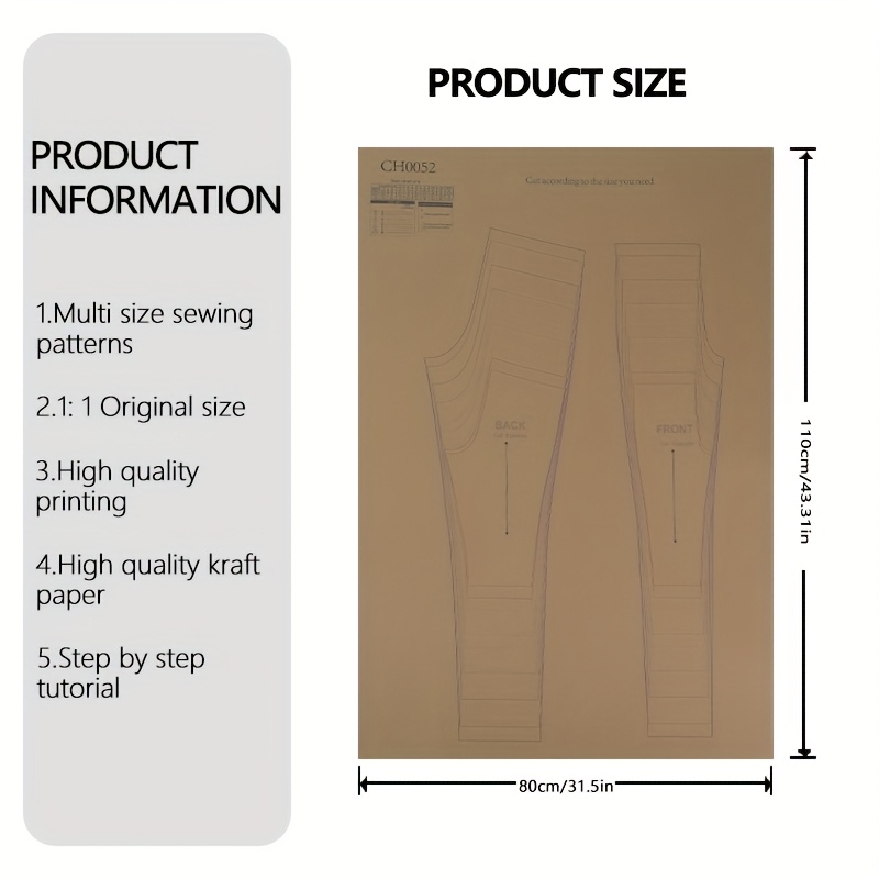 TEMU de couture confortables pour leggings en taille 9 (6M - 10 ans) pour enfants, avec des à l'échelle 1:1 pour vêtements, un kit de couture pour