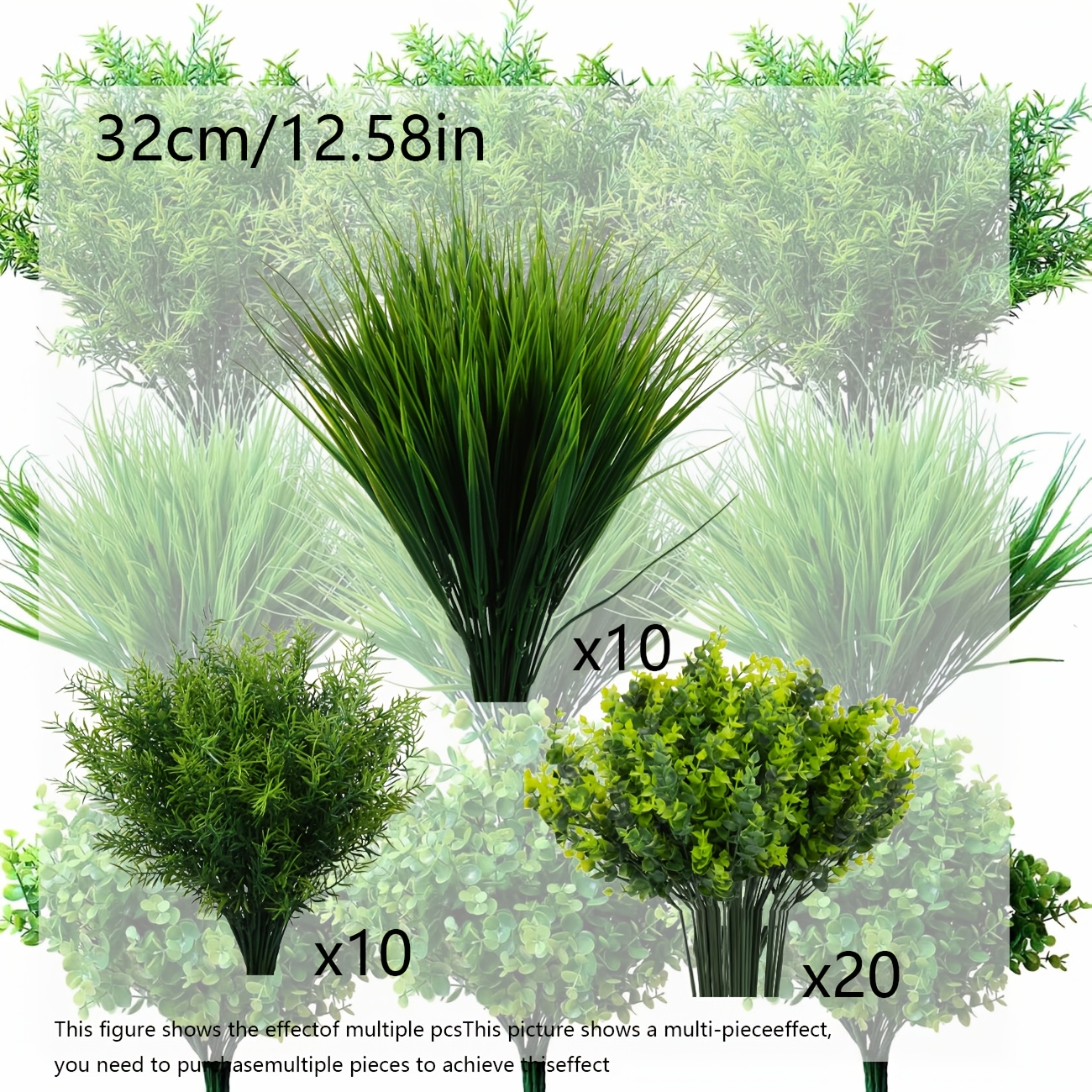 TEMU 40pcs Artificial Greenery, Realistic Faux Lawn And Green Shrubs, Suitable For Indoor And Outdoor Decoration, Maintenance-free, For Porch, Patio,