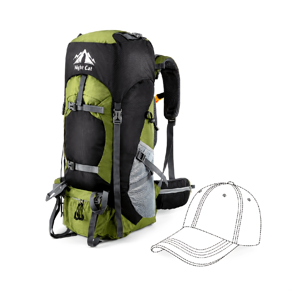 Night Cat Hiking Backpacks 70l/ 90l Camping Backpacking Rucksack For Men Women Lightweight Outdoor For Mountaineering Climbing Cycling Mountaineering Traveling(includes A Hat In A Random Color)