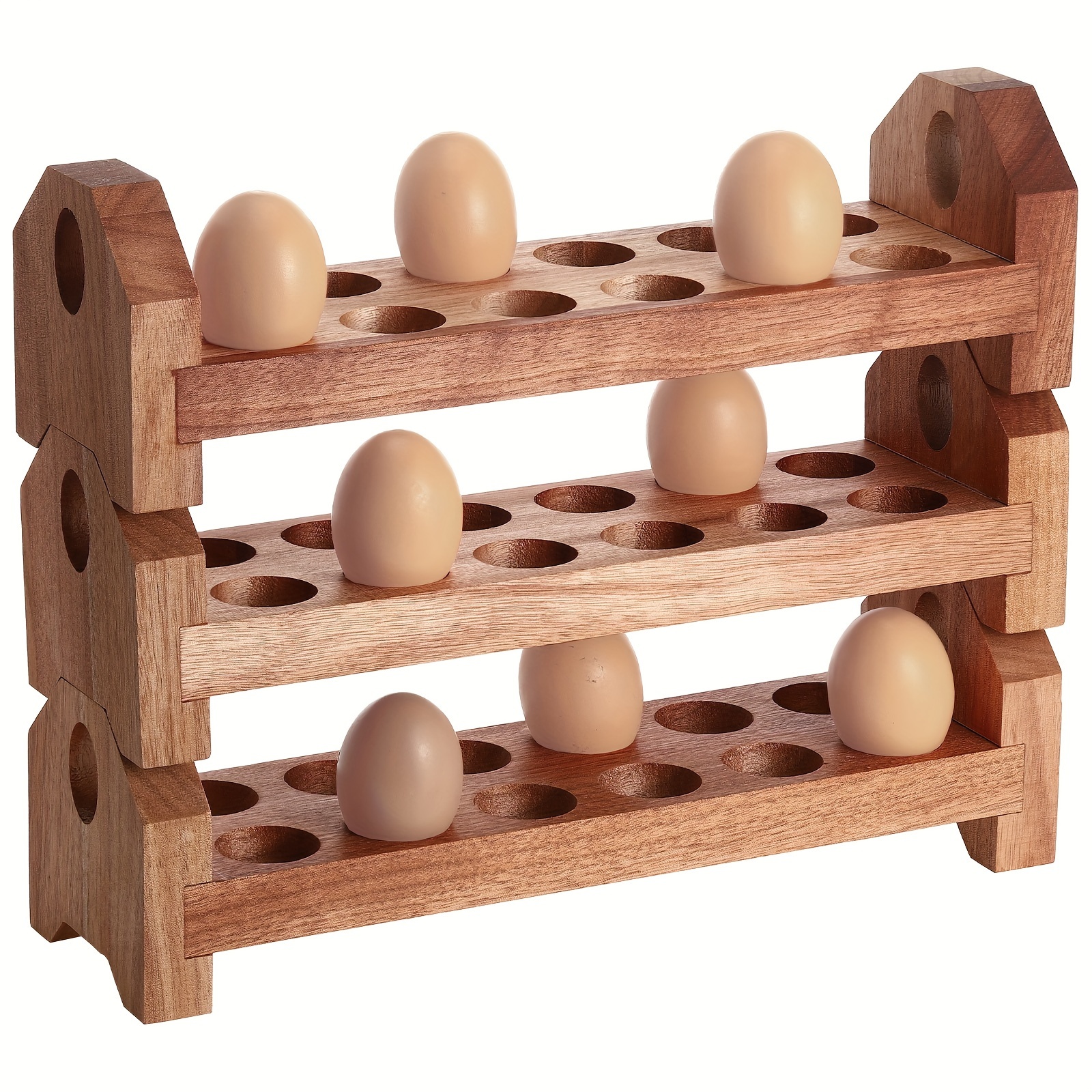 

Wooden Egg Holder Countertop Egg Storage Trays Stackable For 36 Fresh Eggs Tray Organizer Egg Container Rack For Rustic Kitchen Decoration (three Layers, 14 X 4 X 4 Inch)