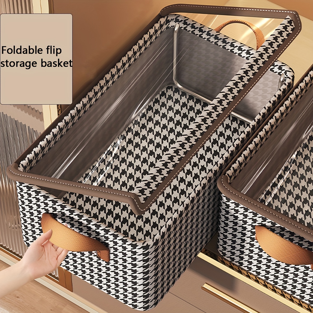 1pc boho style polyester blend storage box with   lid rectangle foldable wardrobe organizer for clothes and socks multipurpose non waterproof closet organization basket accessory box   pattern foldable design clothes organizer storage under bed storage details 0