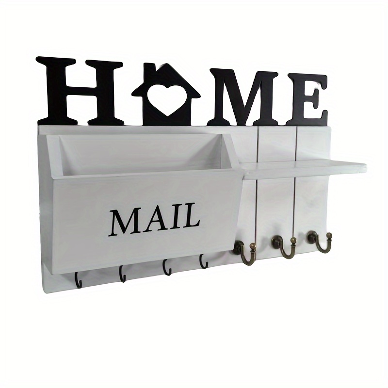 Rustic Wooden Wall-mounted Mail Organizer With Key Holder - Floating Shelf For Entryway Or Mudroom Decor, Mailbox Decoration
