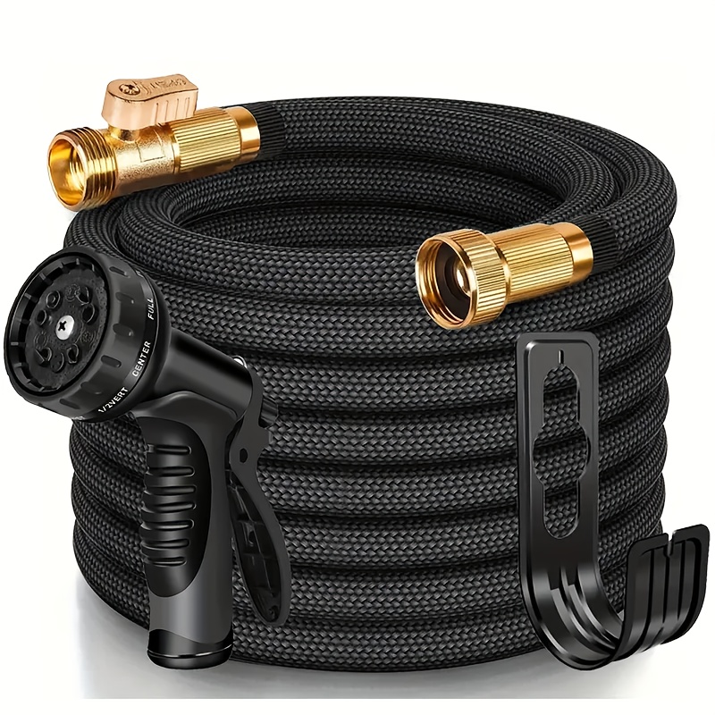 TEMU Tuyau d'arrosage de 100 pieds avec buse haute pression 10 fonctions, raccords en laiton 3/4, étanche, matériau en caoutchouc durable, idéal pour