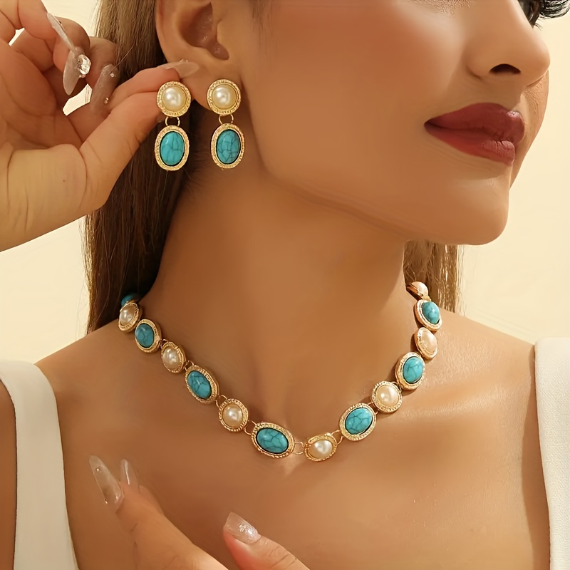 E-shop Elegantes Bohemian Style Vintage Damen Schmuck Armband Halskette Set, Geeignet für Partys und Urlaubs Alltagskleidung All-Match
