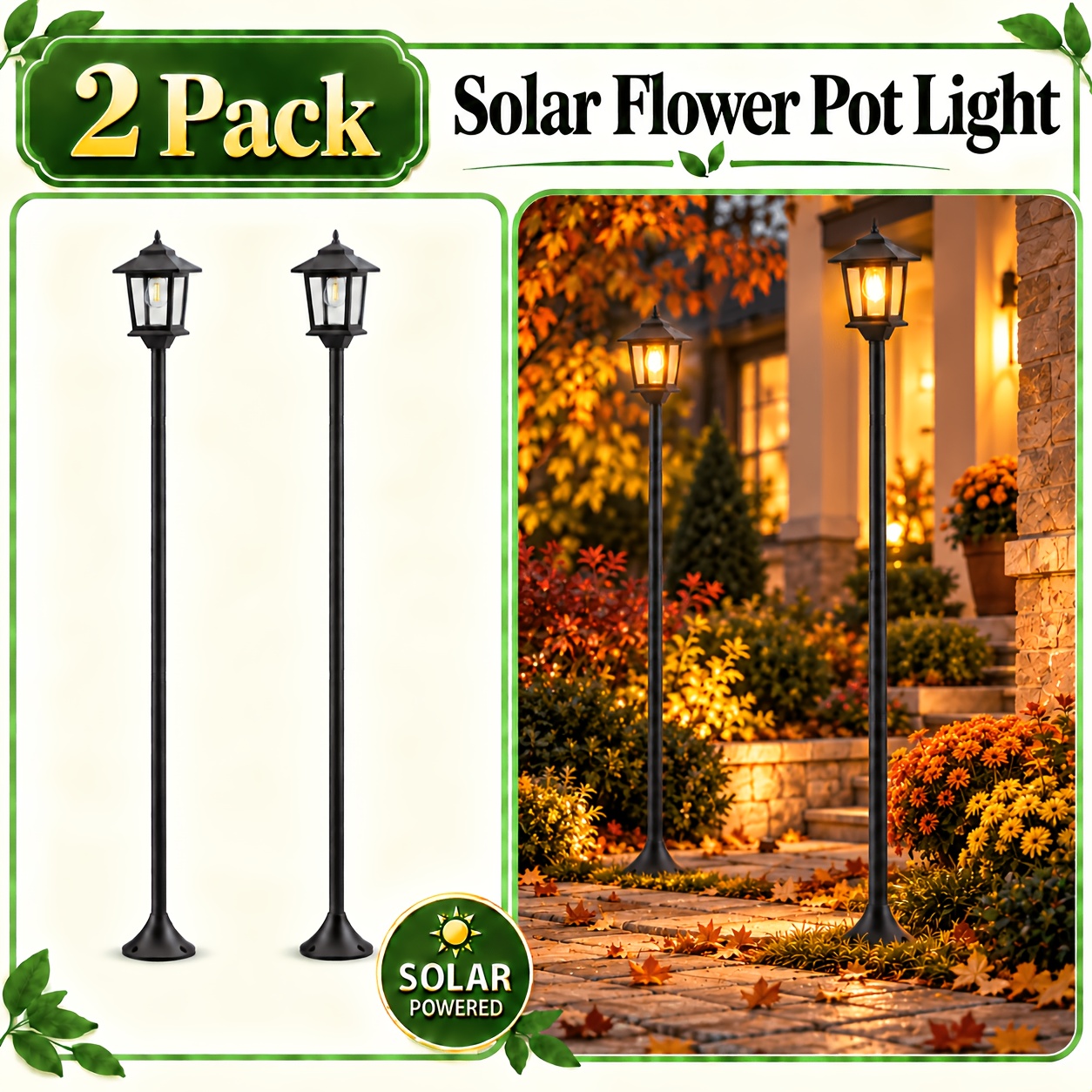 TEMU 2pcs 63in Solar Lamp Post Lights, Street Lamp, Ip65, Outdoor Post Lights, Christmas Hallows' Day Decorations, Pole Lights Outdoor, Decorative