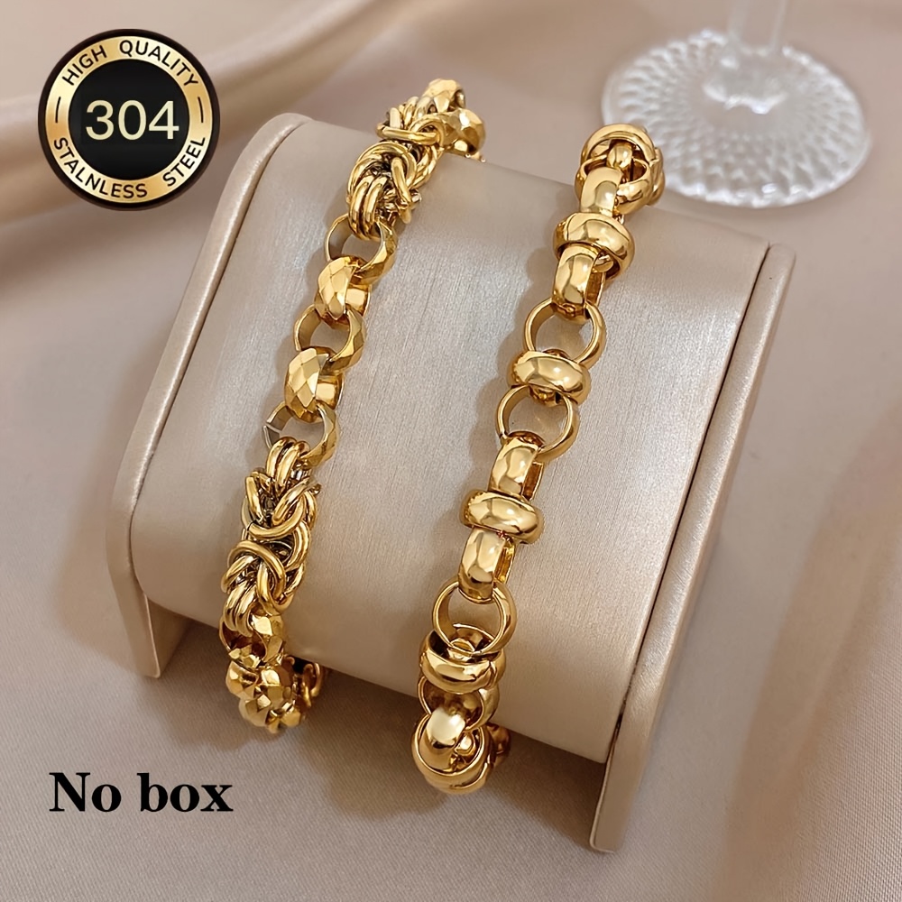 TEMU 2pcs Steel Cuban Chain Circle Wrapped Golden Bracelet, Elegant And Versatile Charm Bracelet, Suitable For Men And Women' Party Wear Jewelry