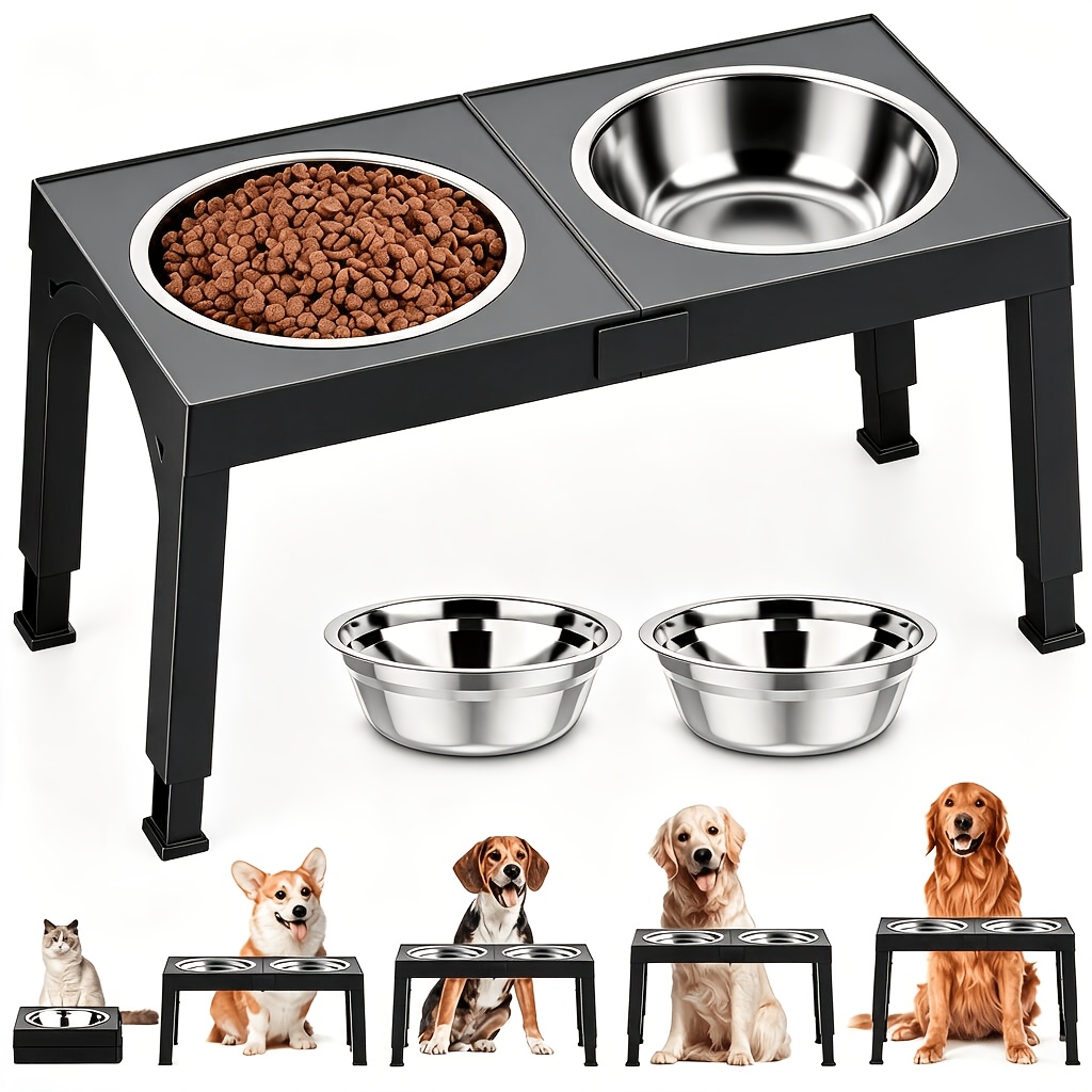 TEMU Elevated Dog Bowls, Raised Dog Bowls Stand Set, Pet Food Bowl Holder With 2 Stainless Steel Bowls, Pet Feeder Adjusts To 4 9/11/12/14in