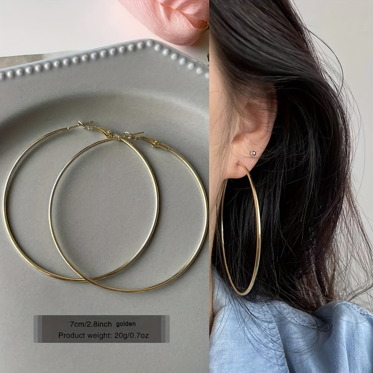 TEMU ! 7cm Large Hoop Earrings Women' Hoop Earrings, Round Hoop Earrings, 925 Hypoallergenic No Color Loss Jewelry