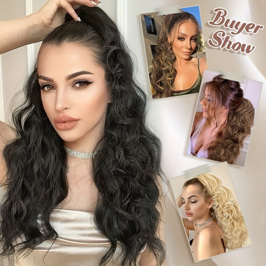 claw on ponytail extensions with drawstring long thick wavy clip in hair extension 24inch 60cm ponytail curly hairpieces jaw ponytail extensions   blonde   drawstring ponytail synthetic soft hairpiece heat resistant hair pieces gift details 1