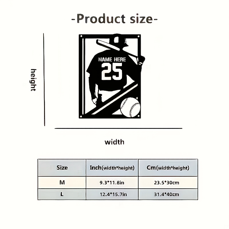 TEMU 1pc Of Customizable Metal Baseball Player Wall Art, Personalized Name And Number, Durable Metal Structure, Reusable Home And Outdoor Decoration,