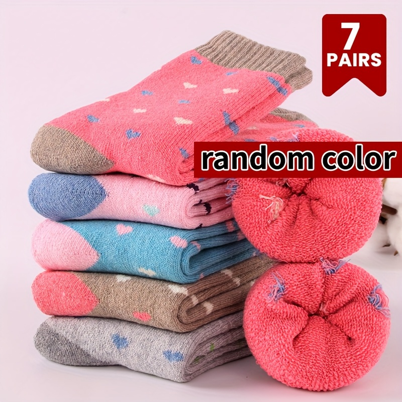 7-pair Women's Thickened -lined Socks, Autumn/winter Terrycloth Thermal Socks, Soft, Comfortable, And Cold-proof Mid-calf Socks, Color Random