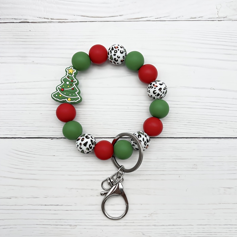 TEMU A Christmas Edition Beaded Keychain Featuring And Green Colors, With A Christmas Tree Charm And Stylish Leopard Print Beads. Fashionable And
