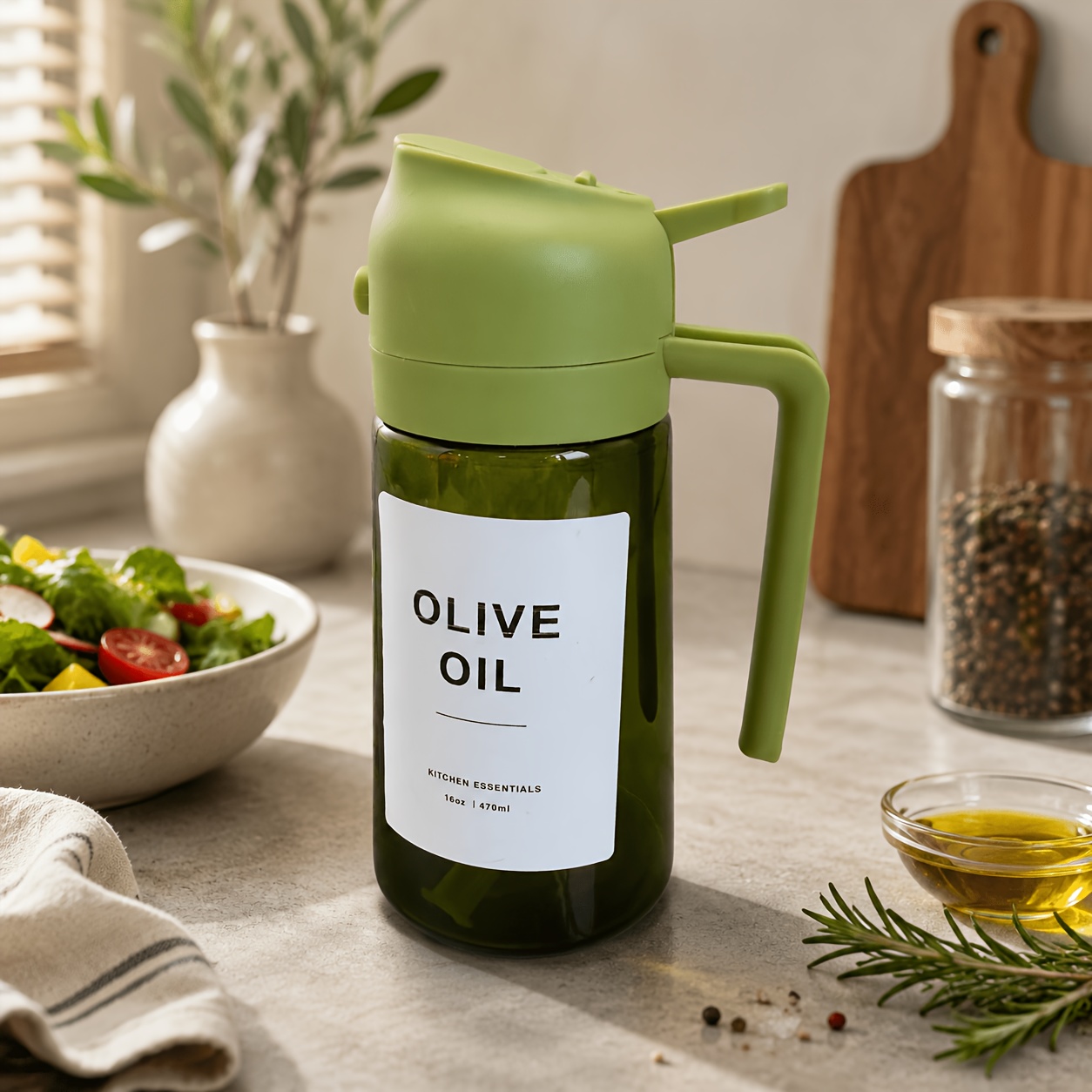 TEMU Kitchen Glass Olive Oil Dispenser, 2-in-1 Oil Bottle And Cooking Sprayer, Automatic