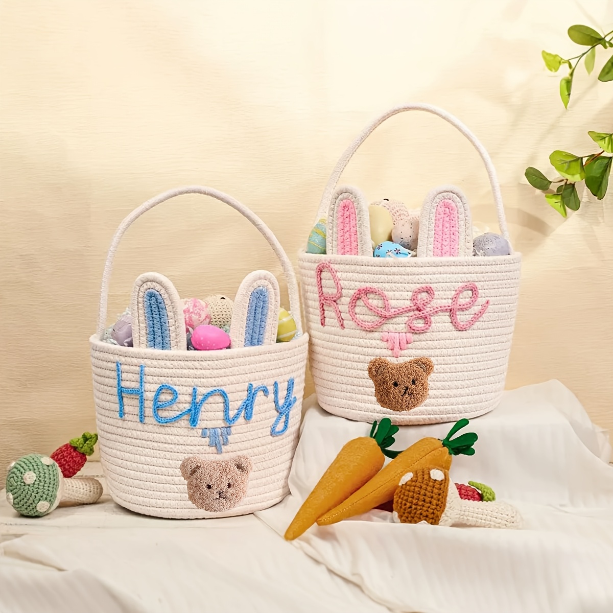 Personalized Custom Name Woven Rabbit Storage Basket