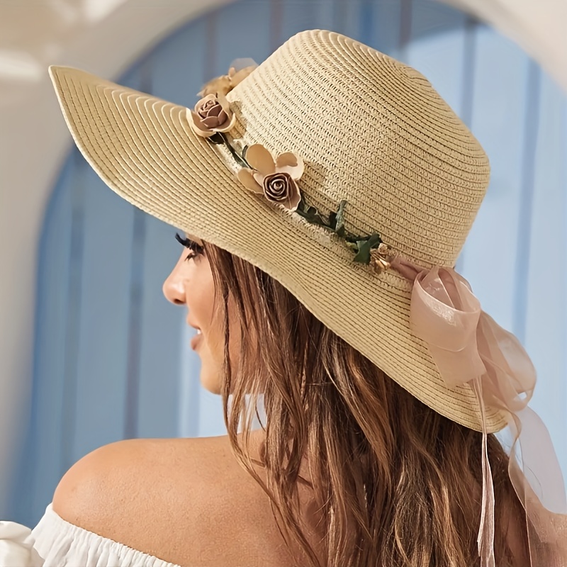 Flower Print Wide Brim Visor Hat Women Sun Protection - Temu