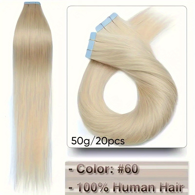 Image of Tape In Hair Extensions Human Hair Real Human Hair Tape In Extensions Straight Highlight Seamless Human Hair Extensions For Women 50g/ Pack 20pcs