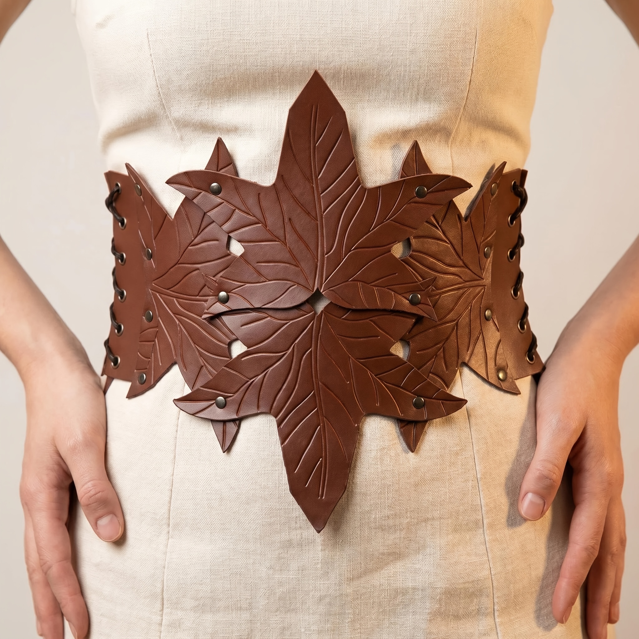 TEMU Cinturón medieval de cintura ancha renacentista con hebilla de hoja para LARP, disfraces de Halloween y accesorios
