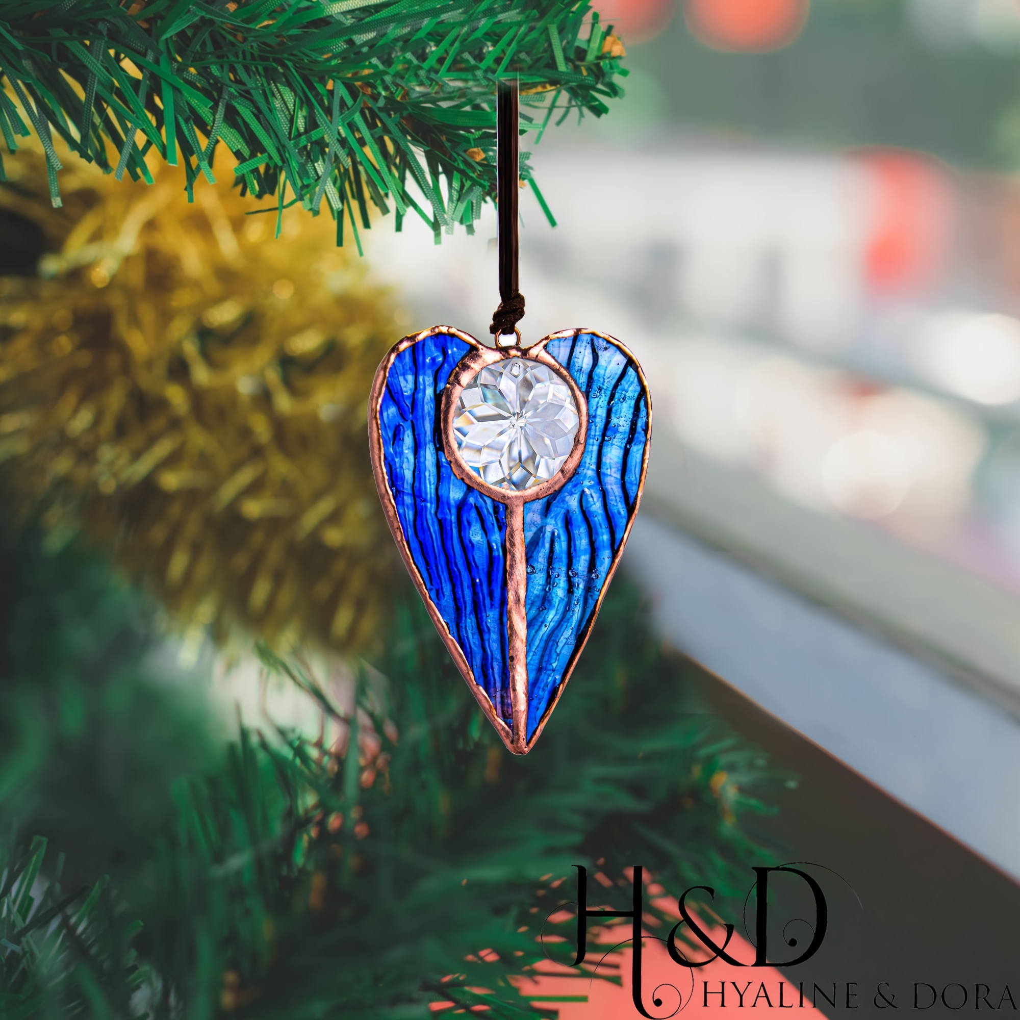 

H&d & Stained Glass Heart Shaped Window Hangings Suncatcher Glass Art Ornament Gifts (blue)