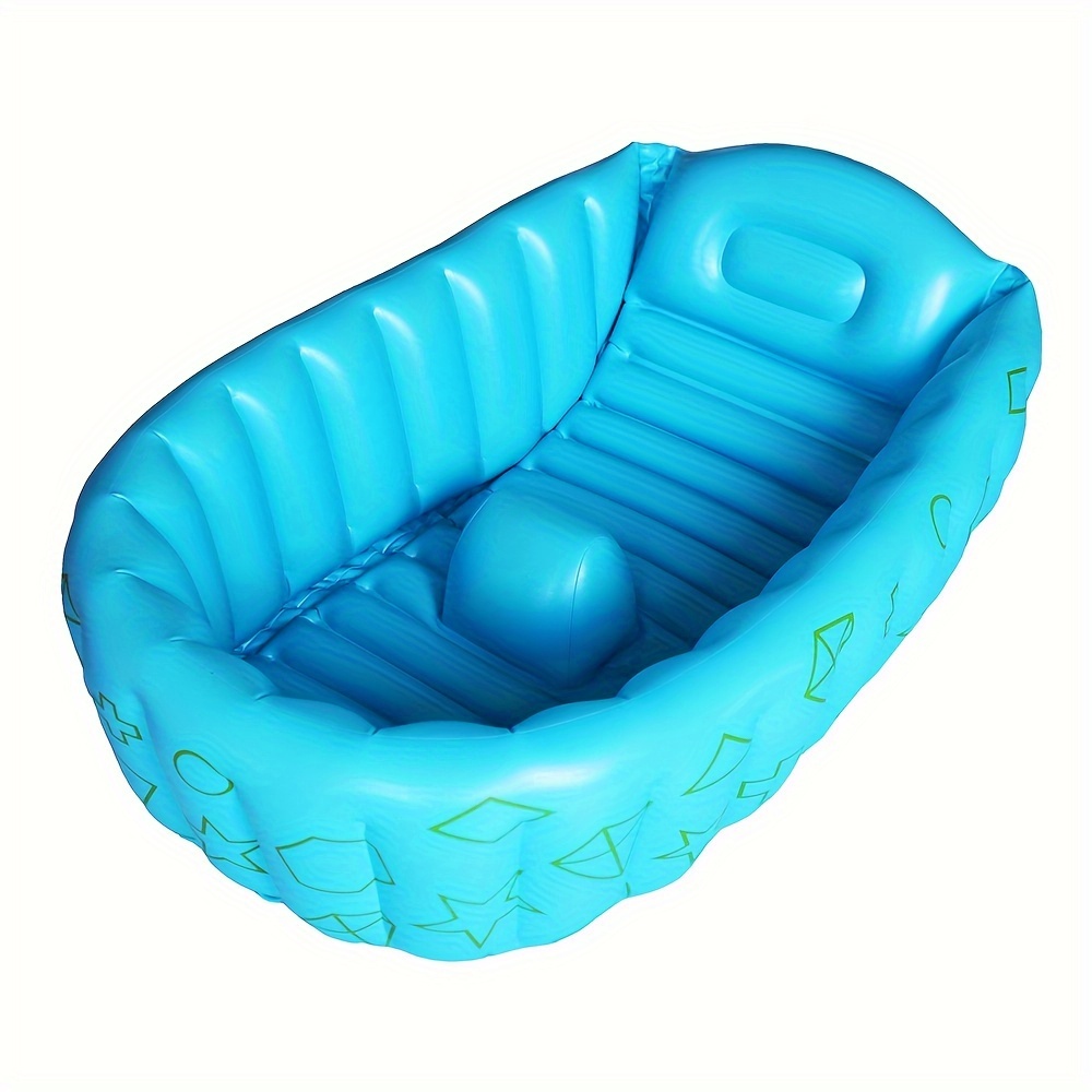 

1pc Inflatable Bathtub Folding Bath Basin, Large Size For Home Use, Portable Air Bath Tub With Pillow, Blue & Pink