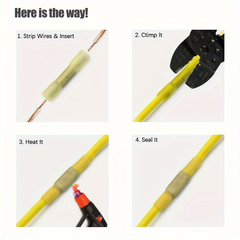 100pcs Brass Crimp Terminal Connectors 12 10 Awg Heat Shrink Butt