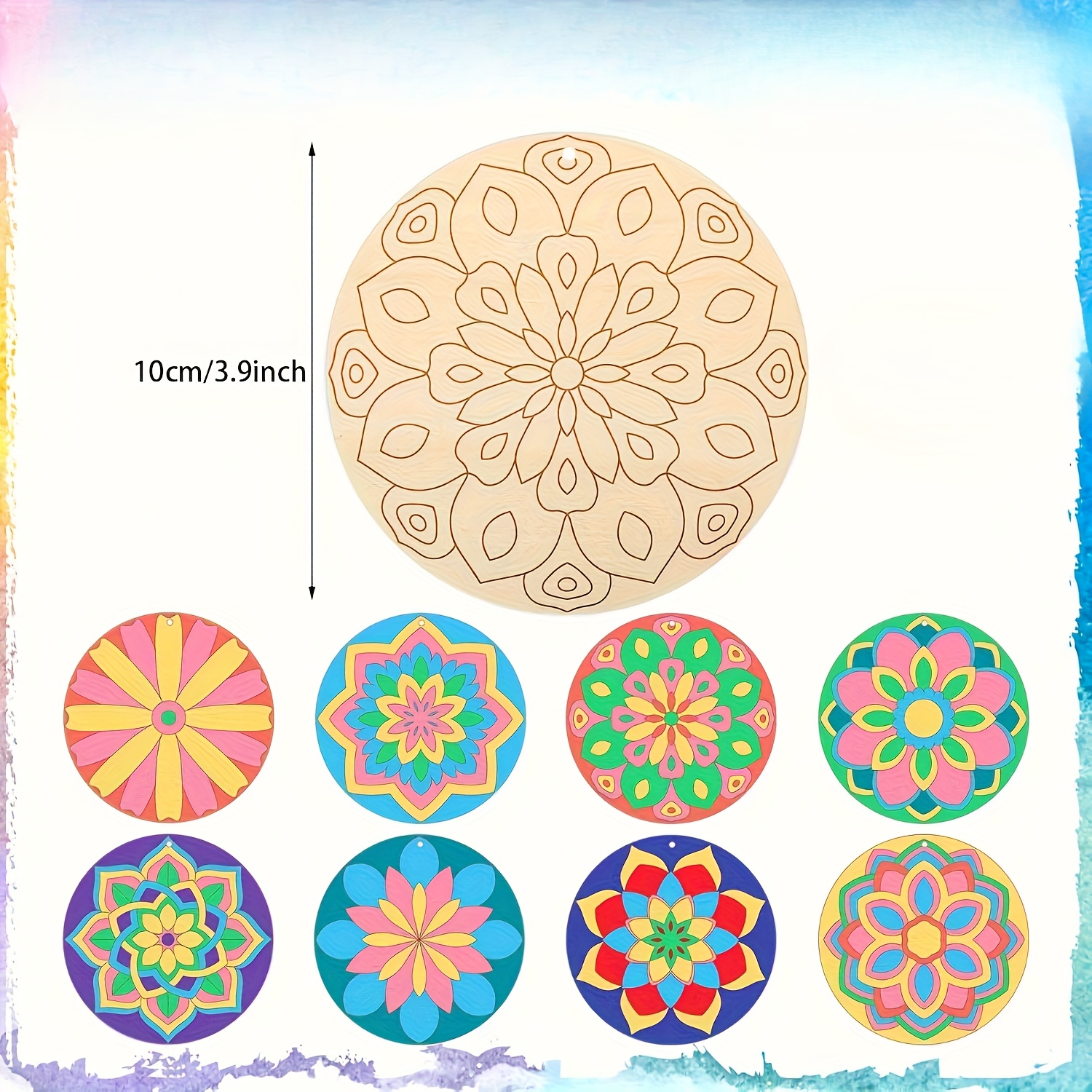 E-shop 10 Stück Holz DIY Mandala Untersetzer-Malset – Unfertige Holzscheiben zum Handbemalen