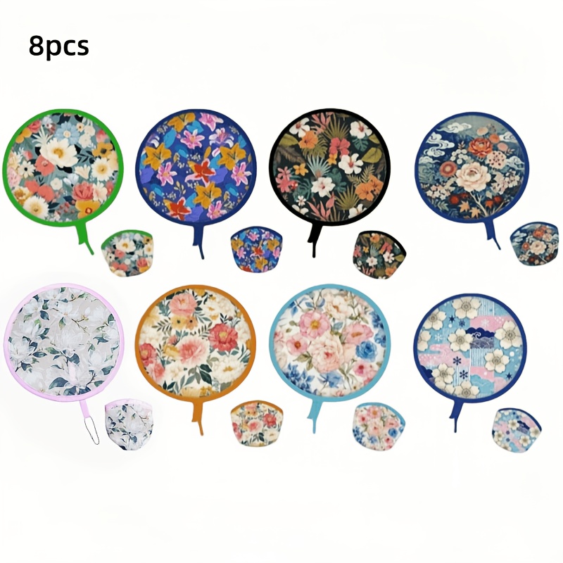 TEMU 8pcs Japanese-style Round Handheld Folding Fans Suitable For Summer Travel, Outdoor, Beach, Weddings & Parties - Portable Foldable Cooling Fans