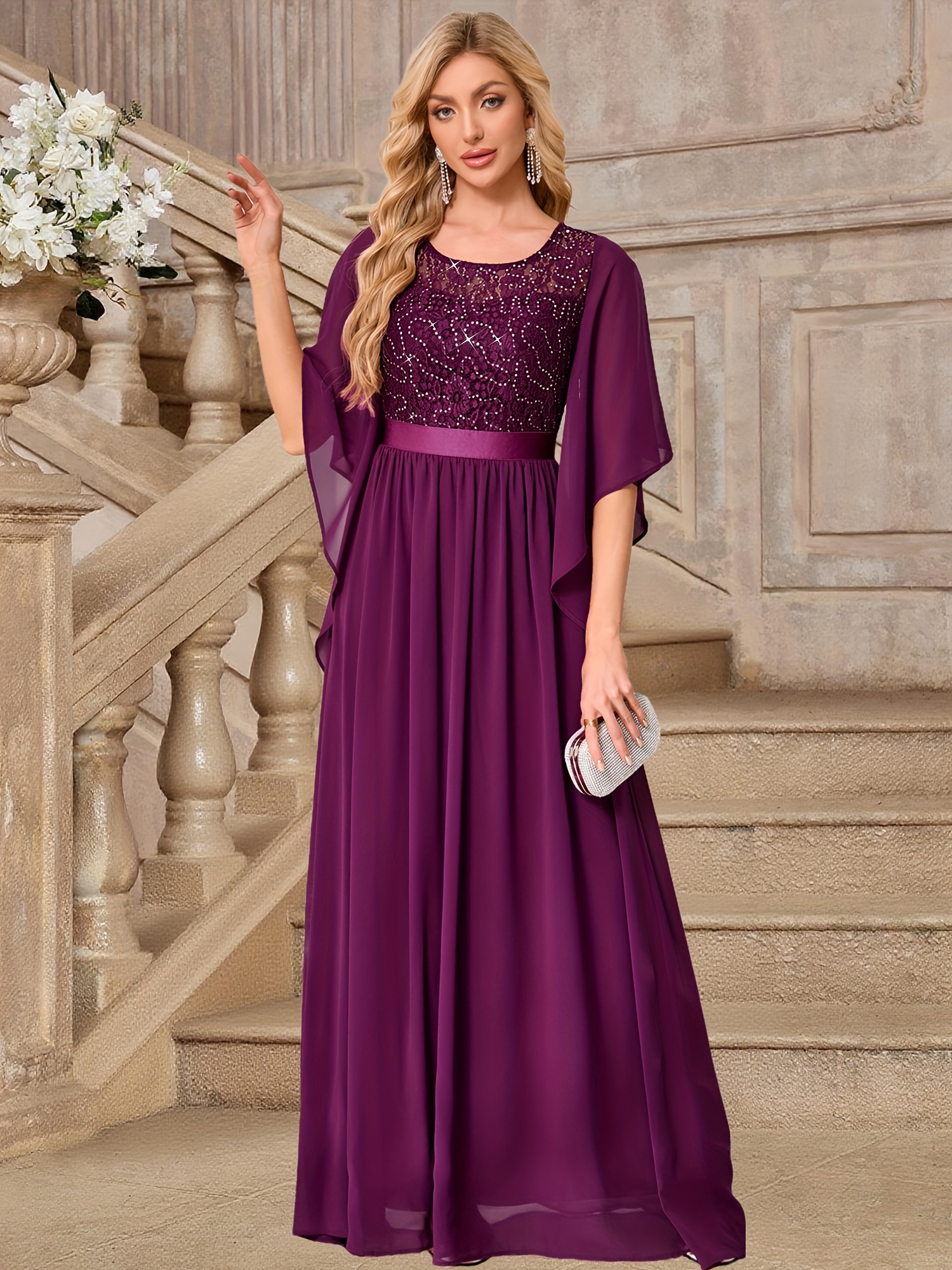 chinese dress ladies Miley Modest A-Line Scoop Ruched Lace Chiffon Long Mother of The Bride Dresses, Cabernet