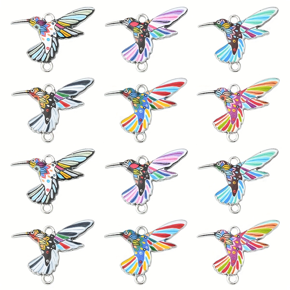 TEMU 12pcs Colorful Hummingbird Charms - Vibrant Alloy Alloy Connectors For Jewelry Making, Bracelets & Earrings, Crafting And , Crafting