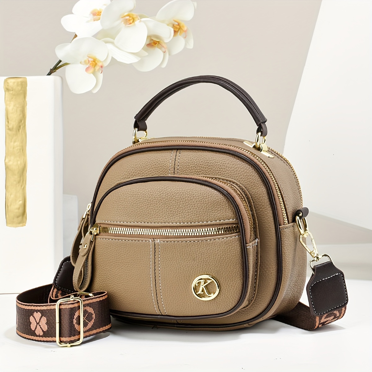 TEMU Elegant Leather Crossbody Bag, Fashionable Shoulder Handbag With Detachable Strap