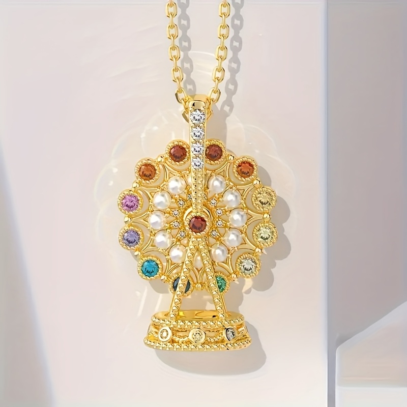 Image of An Elegant Women's Creative Necklace, Rotating Wheel Necklace, Interactive And Rotatable, Inlaid With Sparkling Synthetic Zirconia, Exquisite Jewelry, Suitable For Parties, Daily Casual Matching