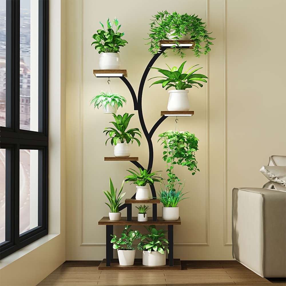 [Multi-Functional Plant Stand] 8 Tier 60'' Multi-Functional Metal Plant Stand With Grow Lights | 1pc Indoor Display Stand For Multiple Plants, Irregular Shape Planter For Patio, Living Room, Study, Bedroom - Good Gift For Plant Lovers