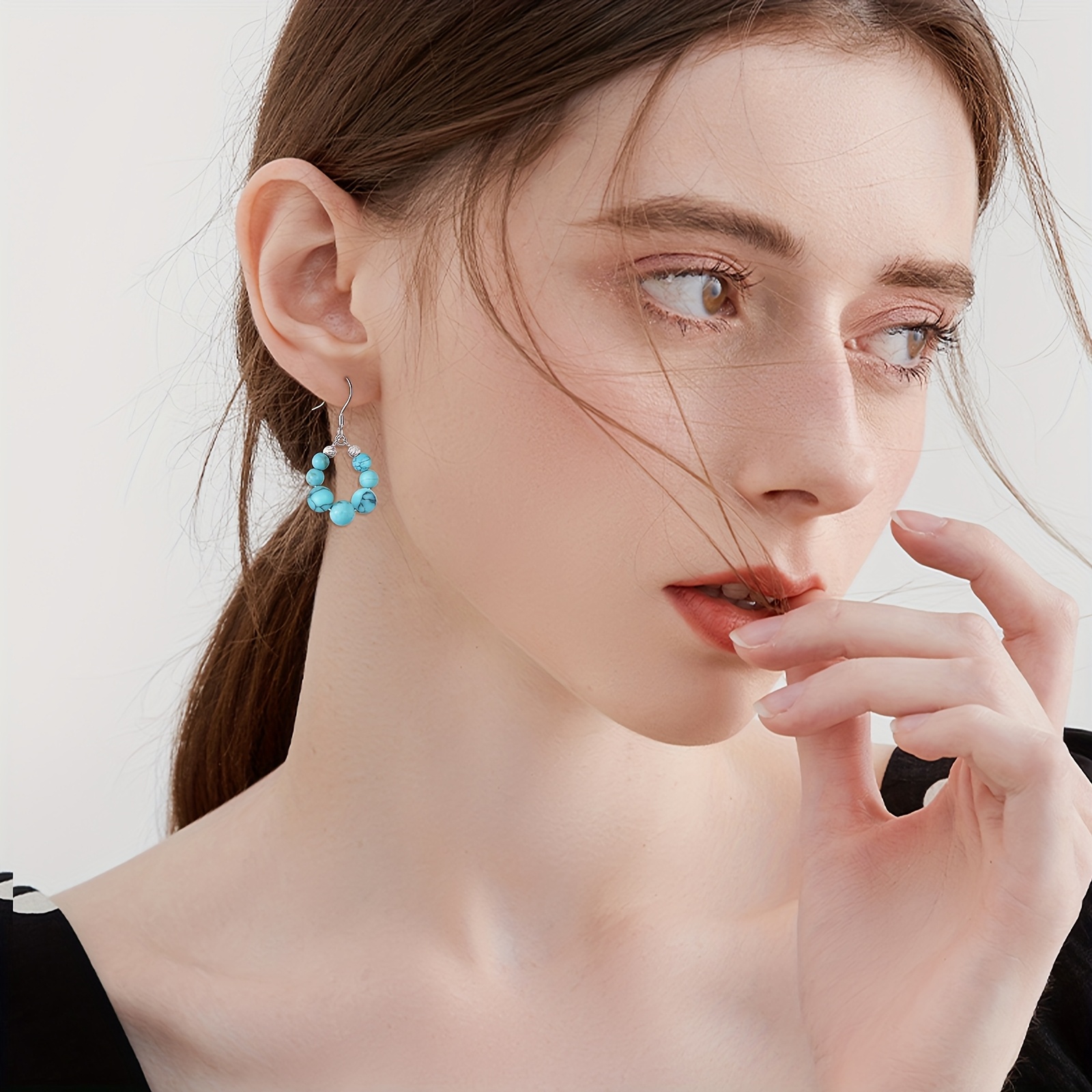 turquoise earrings 925 sterling silver turquoise dangle leverback earrings for women birthday gifts hypoallergenic Product details 0