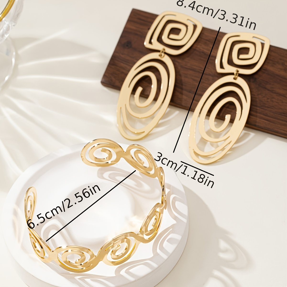 Vintage Iron Circle Earrings & Bangle Set for Women