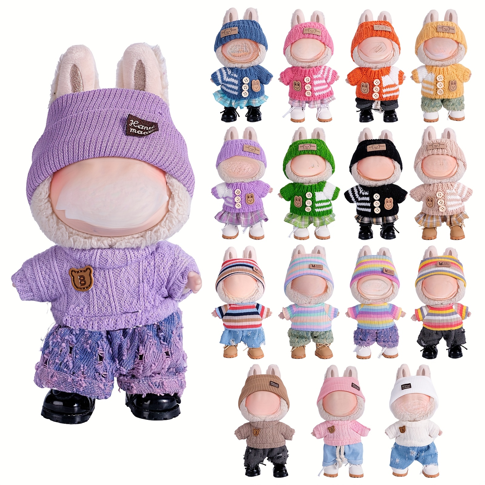 17cm   doll clothes for bulabu with 3 outfits stylish fisherman hat sweaters pants or skirt set for 17cm dolls adorable bulabu accessories for play display not included shoes doll