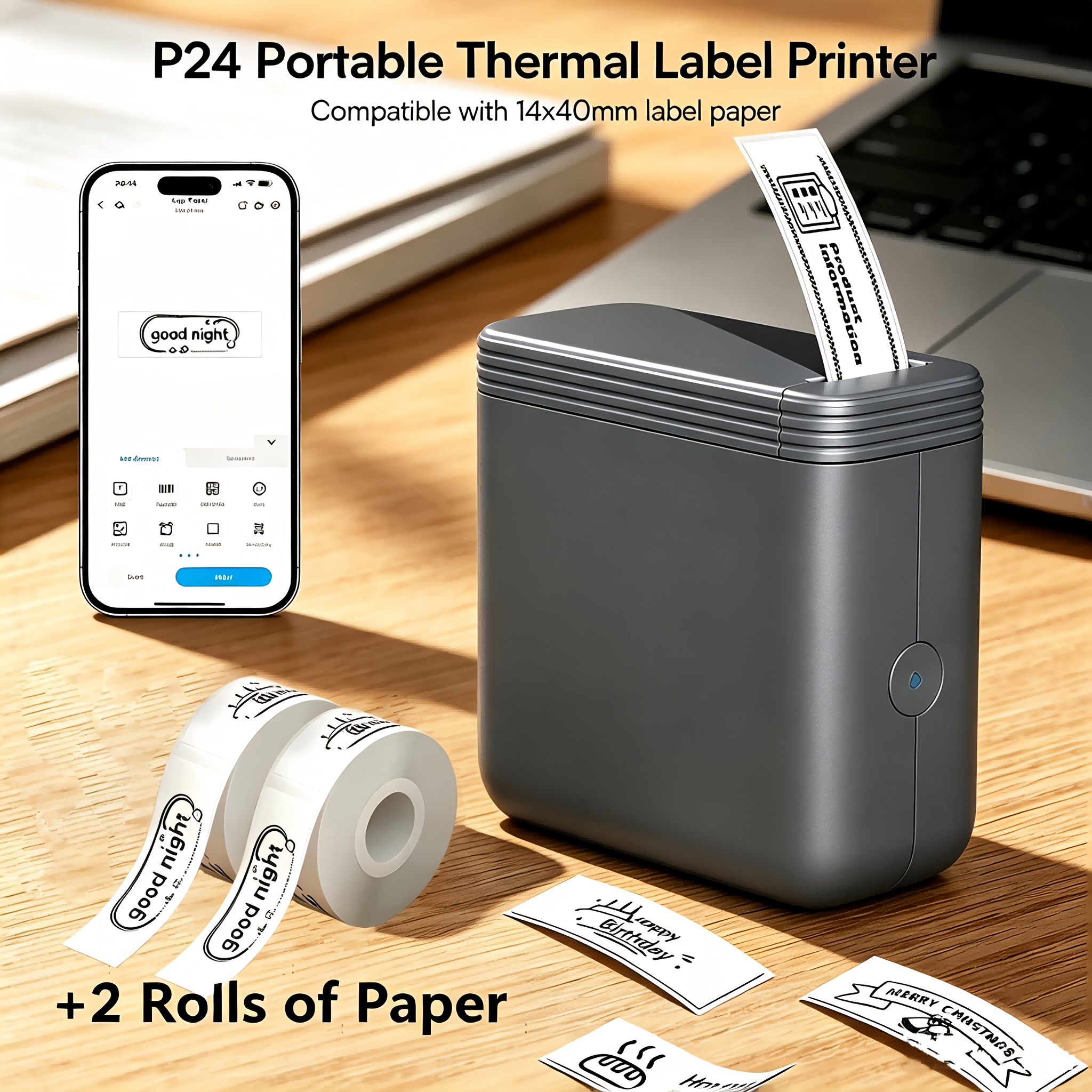 TEMU P24 Mini Thermal Label Printer For Office Organization, Inkless Wireless Label Maker With App Editing, 203dpi Portable Sticker Printer For Files