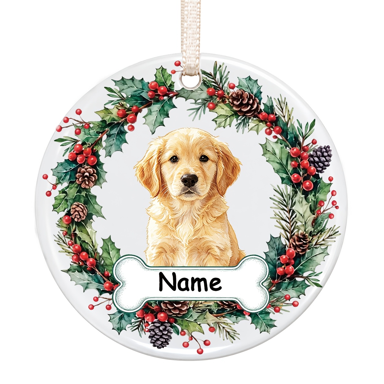 TEMU Custom Watercolor Pet Photo Ceramic Ornament, Personalized Pet Christmas Memorial Sympathy Gifts For Dogs, Cats, Custom Pet Portrait Figurine,
