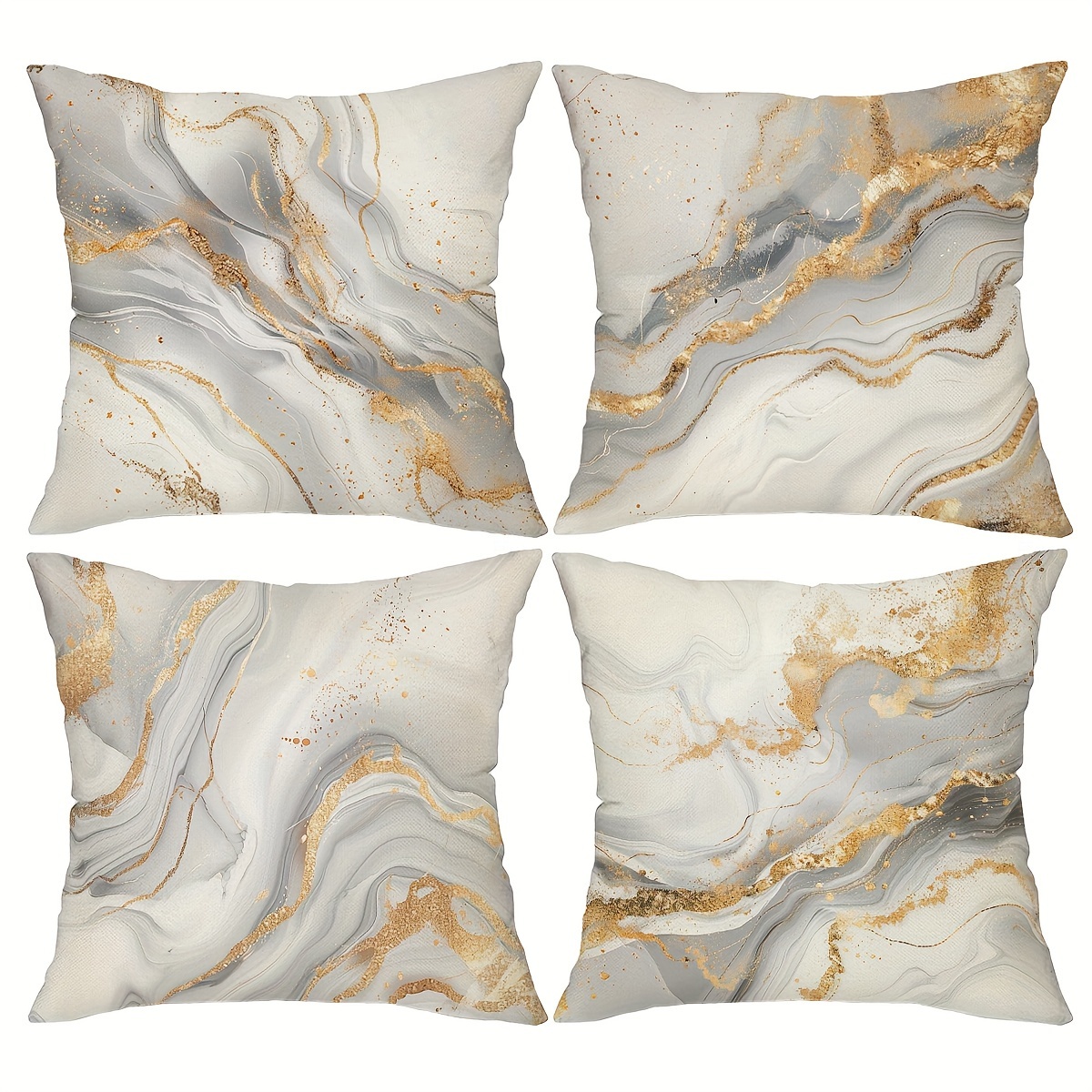 

4pcs White And Gold Marble Printed Throw Pillow Covers Elegant Modern Abstract Throw Pillowcases Home Decor For Porch Patio Couch Sofa Living Room Outdoor