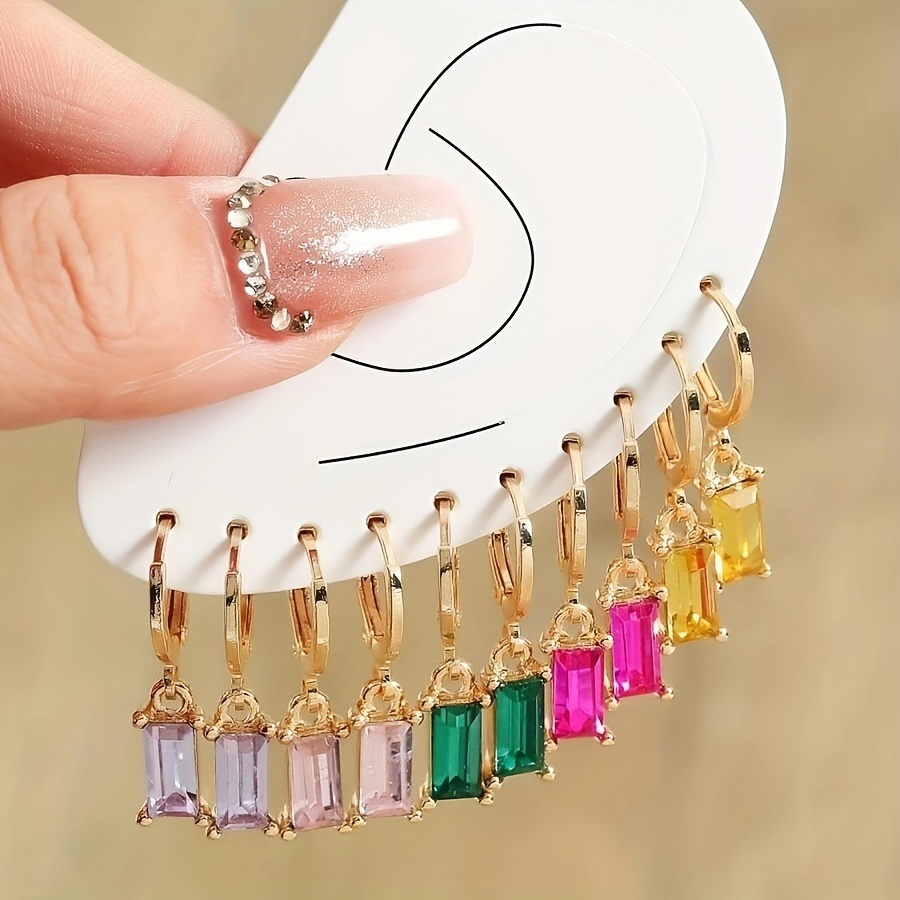 

Multi-piece Earring Combination Set, 5 Pairs Of Bohemian Artificial Crystal Geometric Water Drop Rectangular Love Pendant Women's Earring Set