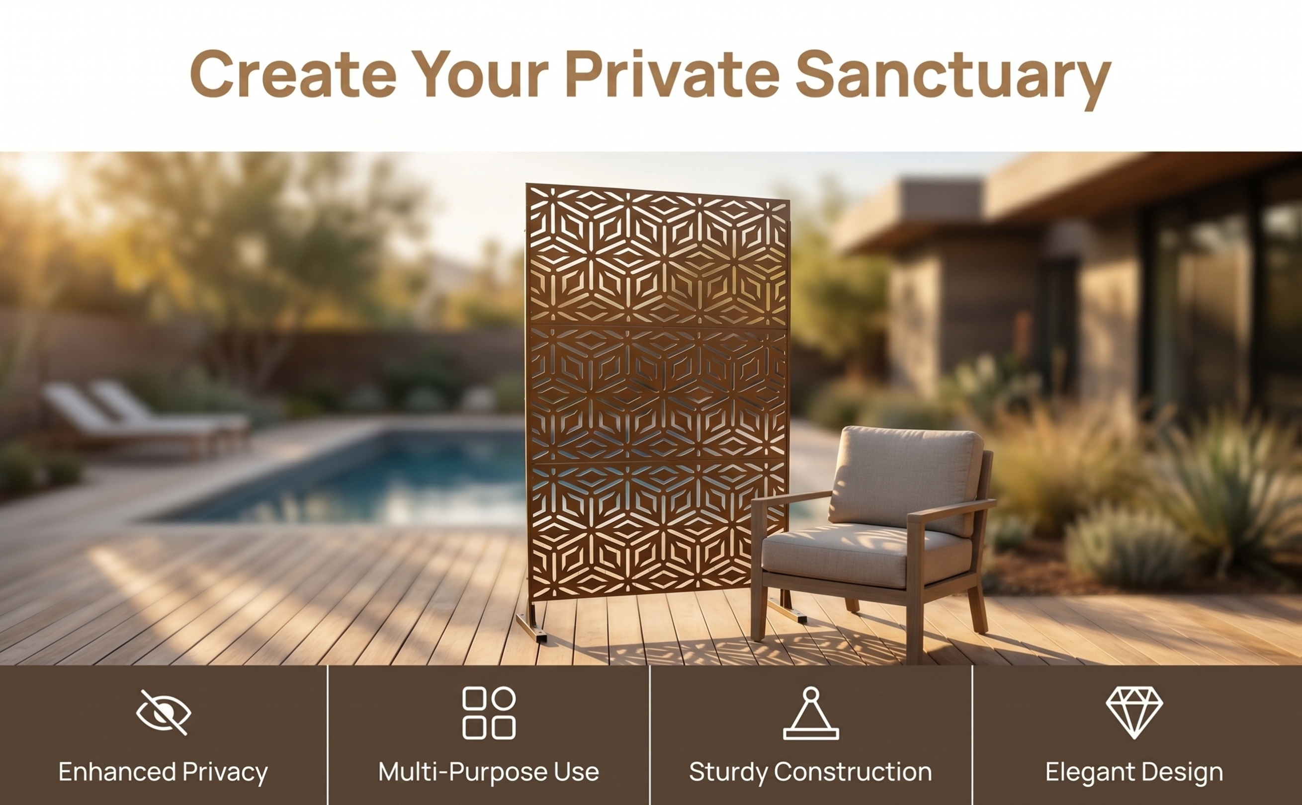 Walnut Brown Metal Privacy Screen 76